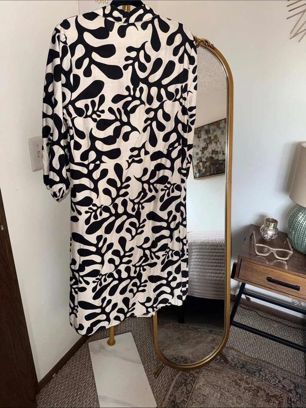 Mlle Gabrielle Black and White Abstract Midi Shirt Dress